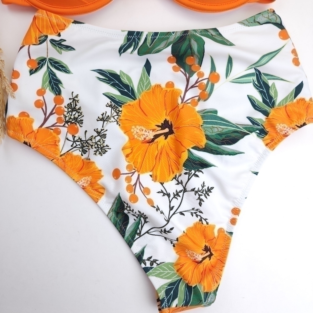 New Orange Floral 2pc Swimsuit Sz  XS / S - Picture 7 of 16